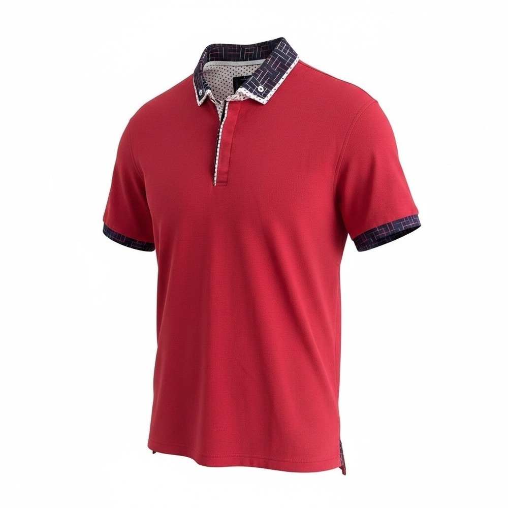 Maczoo Men's Preppy 4/L Red Solid Short Sleeve Polo Shirt Cotton Washable